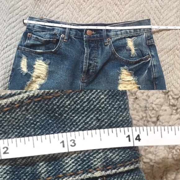 High Waisted Lightly Distressed Denim Shorts. - Picture 3 of 5